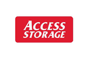 Red Square with white text reading Access Storage
