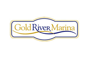 Gold and Blue text reads Gold River Marina framed by blue and gold lines