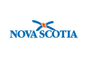 Blue text reads Nova Scotia with Nova Scotia Flag.